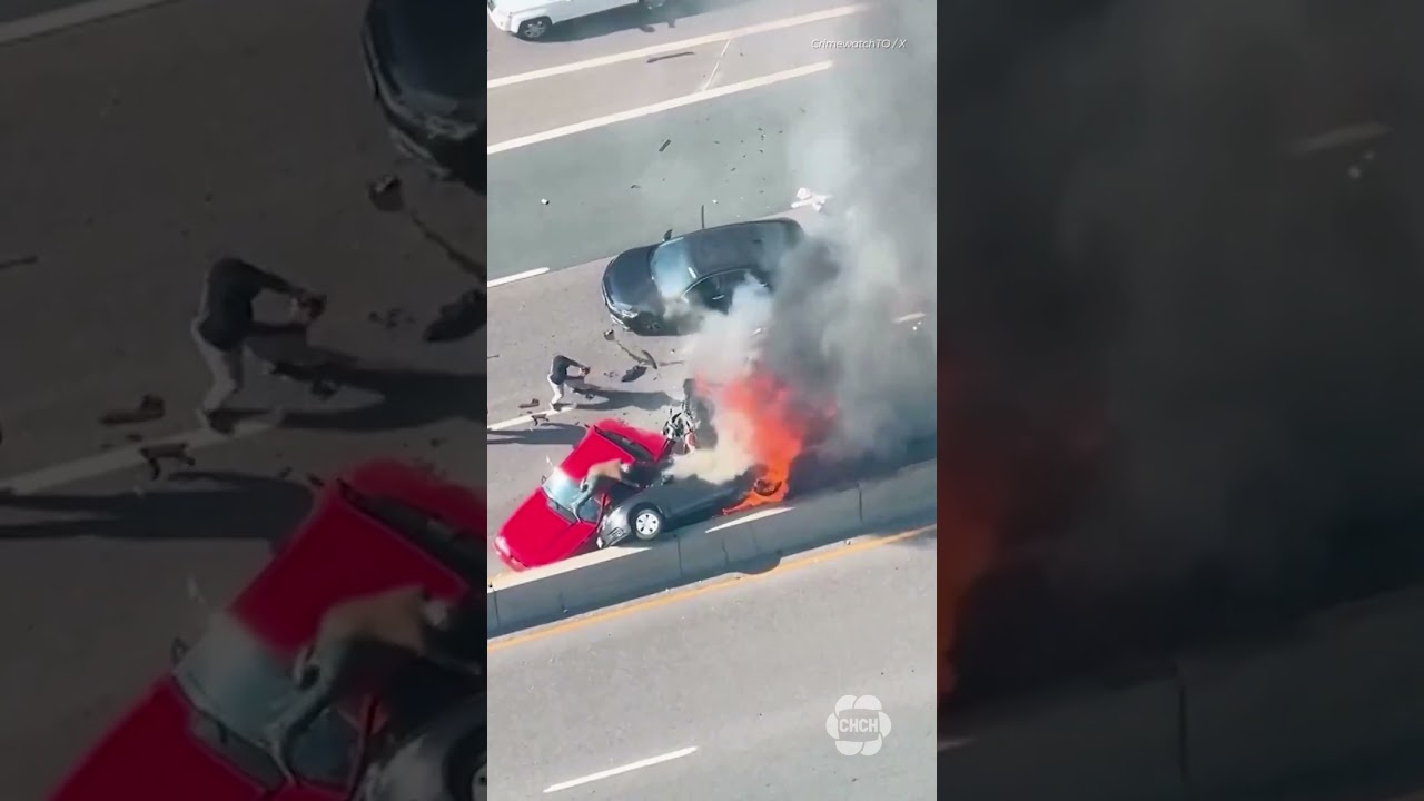Man killed, four injured in fiery collision on Toronto's Gardiner Expressway