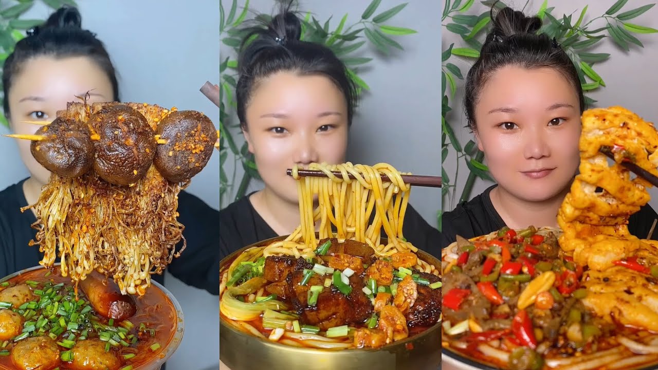 Yummy #35 ,Chinese mukbang, huge Spicy Noodles feast! 🍜 & Dumpling Soup 🍲😋.