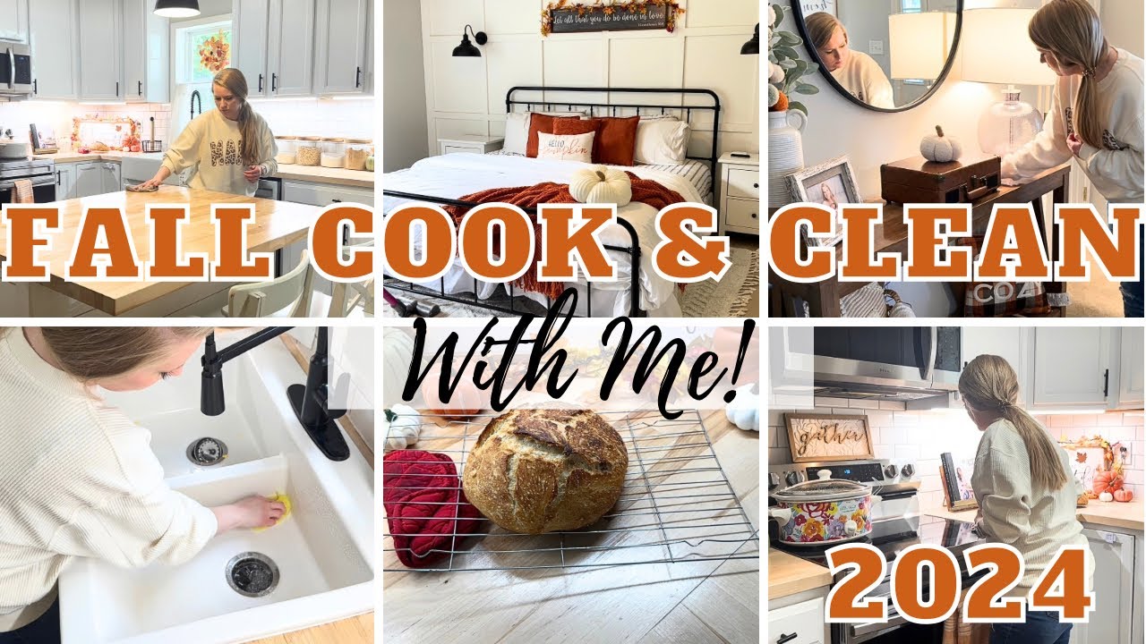 2024 COZY FALL CLEAN WITH ME | COOK WITH ME | CROCKPOT | NO KNEED BREAD | FALL DECOR