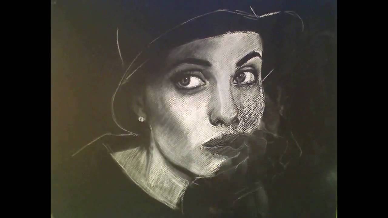 White Charcoal Portrait Drawing - Angelina Jolie - FREE Art Tutorials (link in desc)