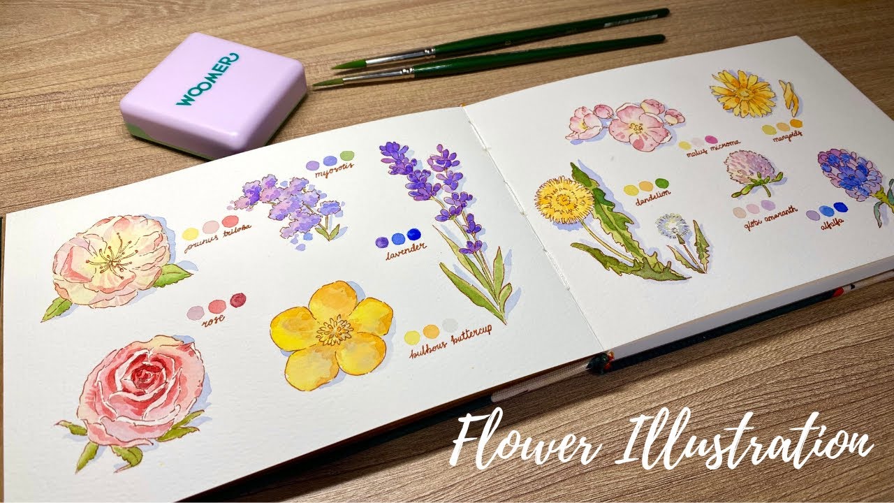 Flower illustration with woomers | starting a new sketchbook | draw with me