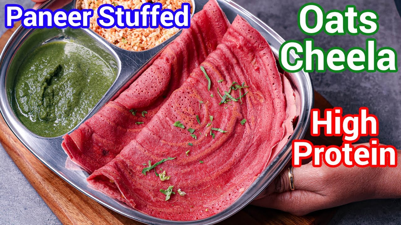 Oats Chilla with Paneer Toppings | Healthy Protein Rich Breakfast - Beetroot Oats Cheela