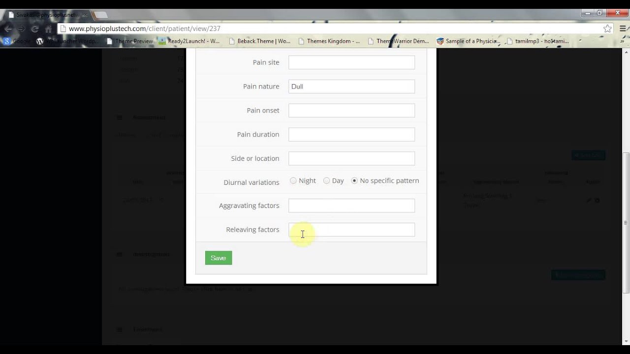 Assessment Form in PHYSIO PLUS TECH : Clinic Management Software