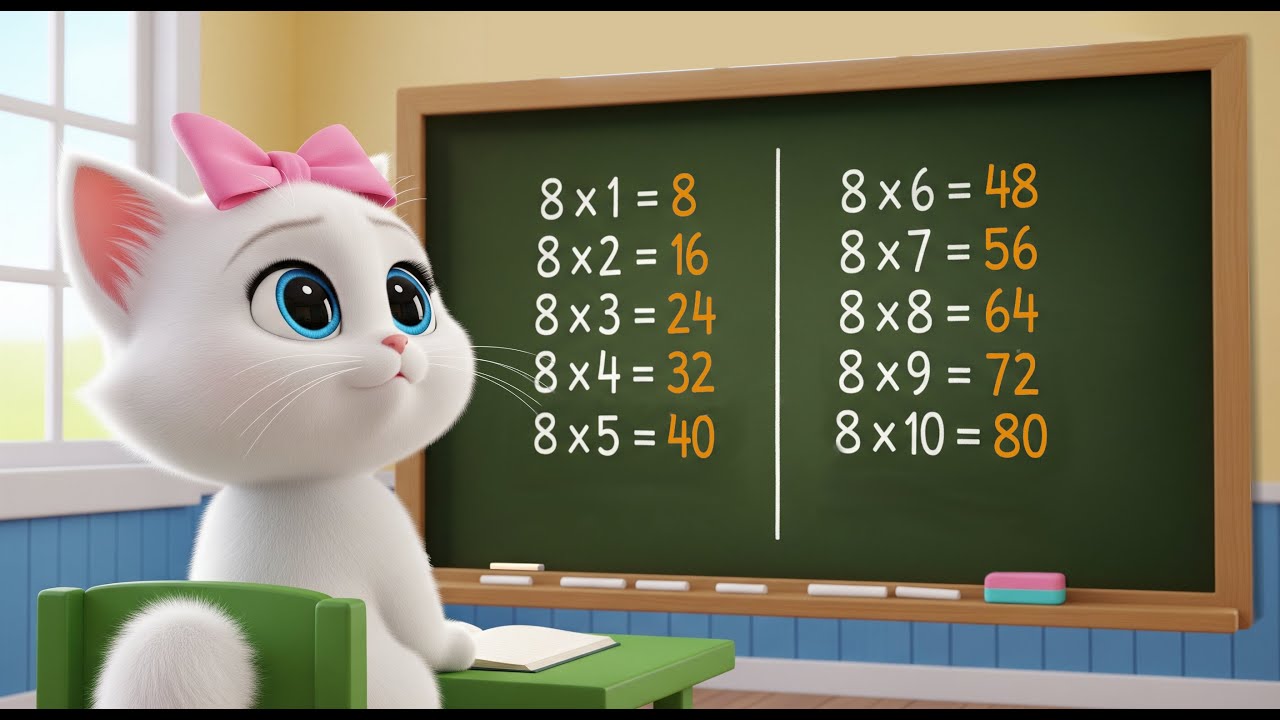 8'ler Çarpım Tablosu, Karbeyaz Kedi'nin İmtihanı - Sekiz kere bir, sekiz! 8x1=8