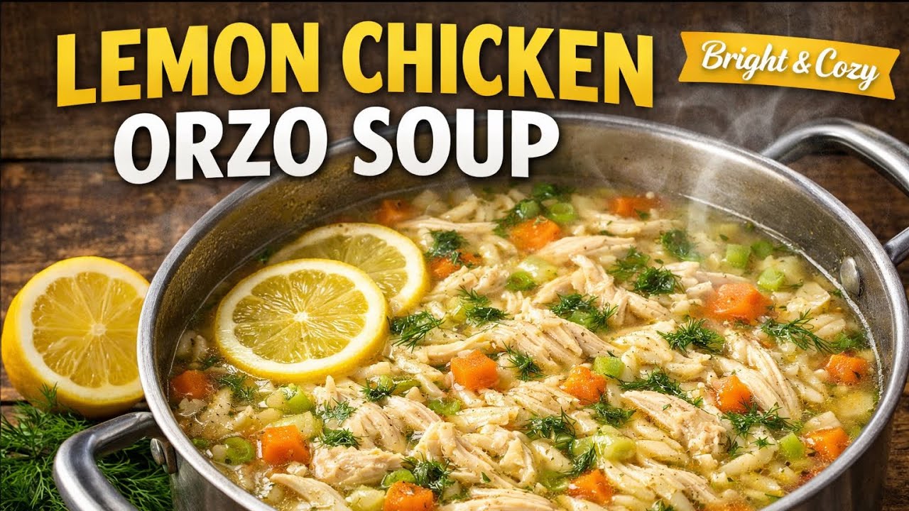 Lemon Chicken Orzo Soup | Bright, Cozy & Comforting #lemonchickensoup #orzosoup #chickensouprecipe
