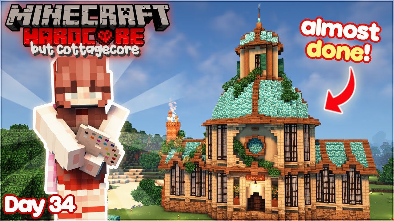 I built a dome roof for our library! 📚 | Hardcore but Cottagecore | Stream Day 34
