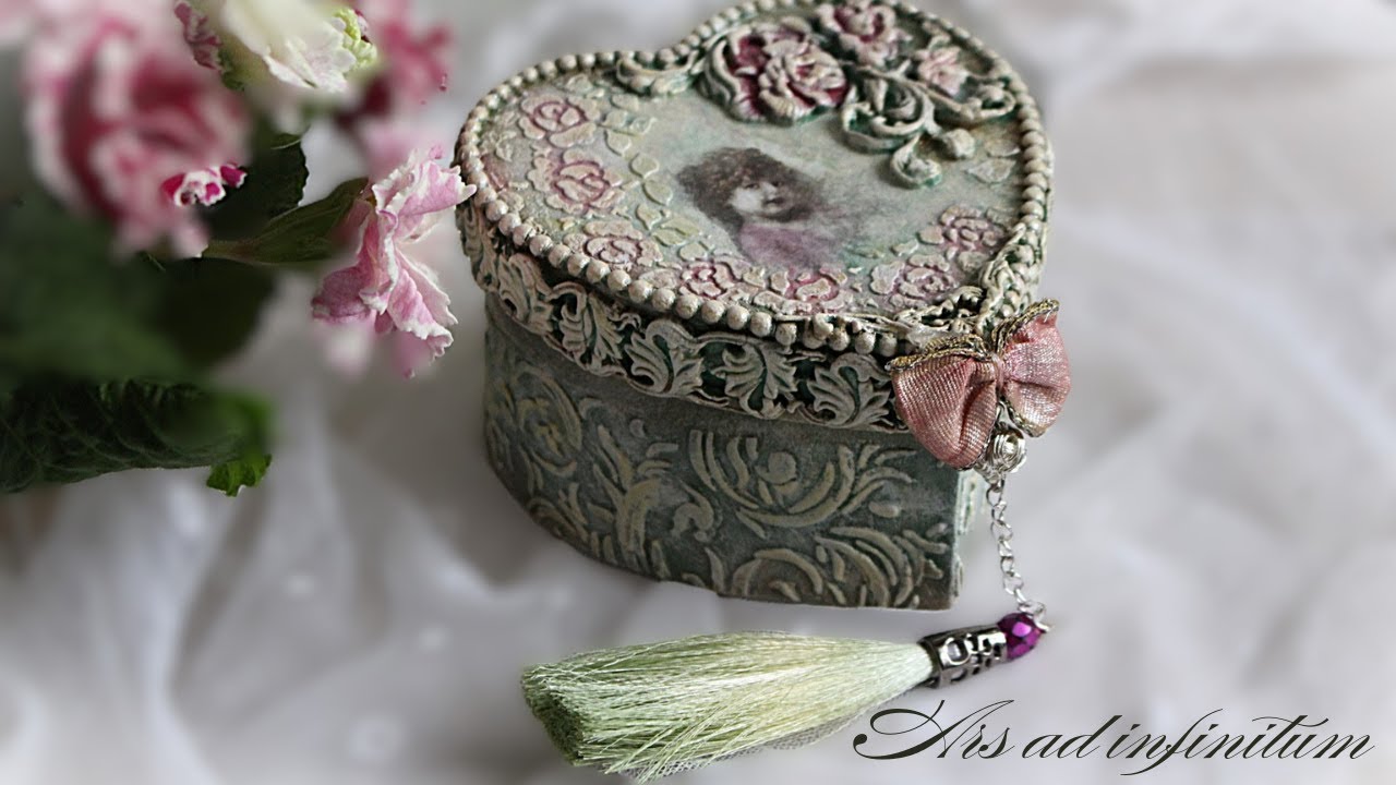 Shabby chic. Heart-shaped box. / Pudełko w kształcie serca. Decoupage tutorial.