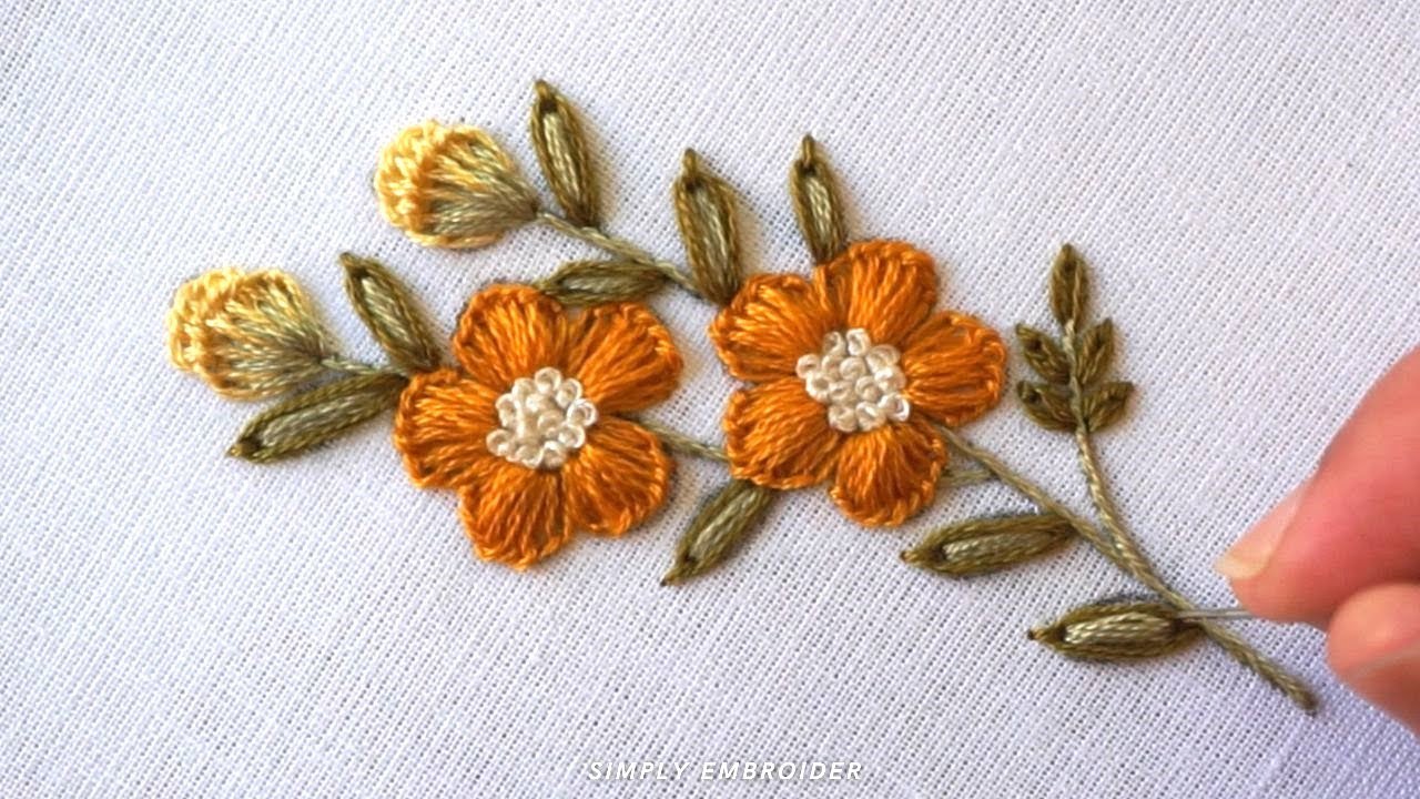 Stitching Elegant Flowers: A New Lazy Daisy stitch/Cast On Stitch Tutorial/Embroidery For Beginners