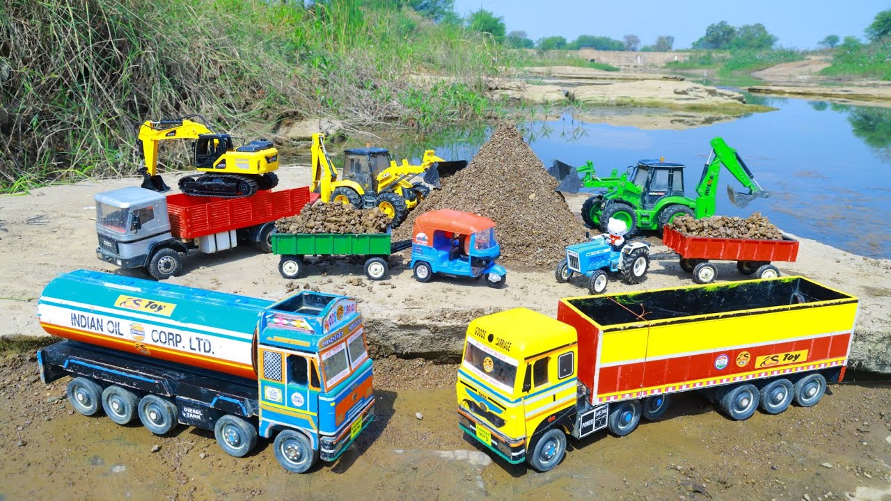 New kids Cartoon Jcb loading Sand Auto Rickshaw DumpTruck Accident River Pulling Jcb Tractor ? CSToy
