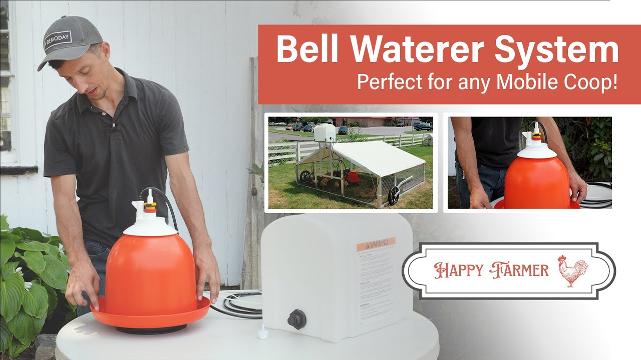 Gravity-Fed Bell Watering System for Mobile Coops | Happy Farmer