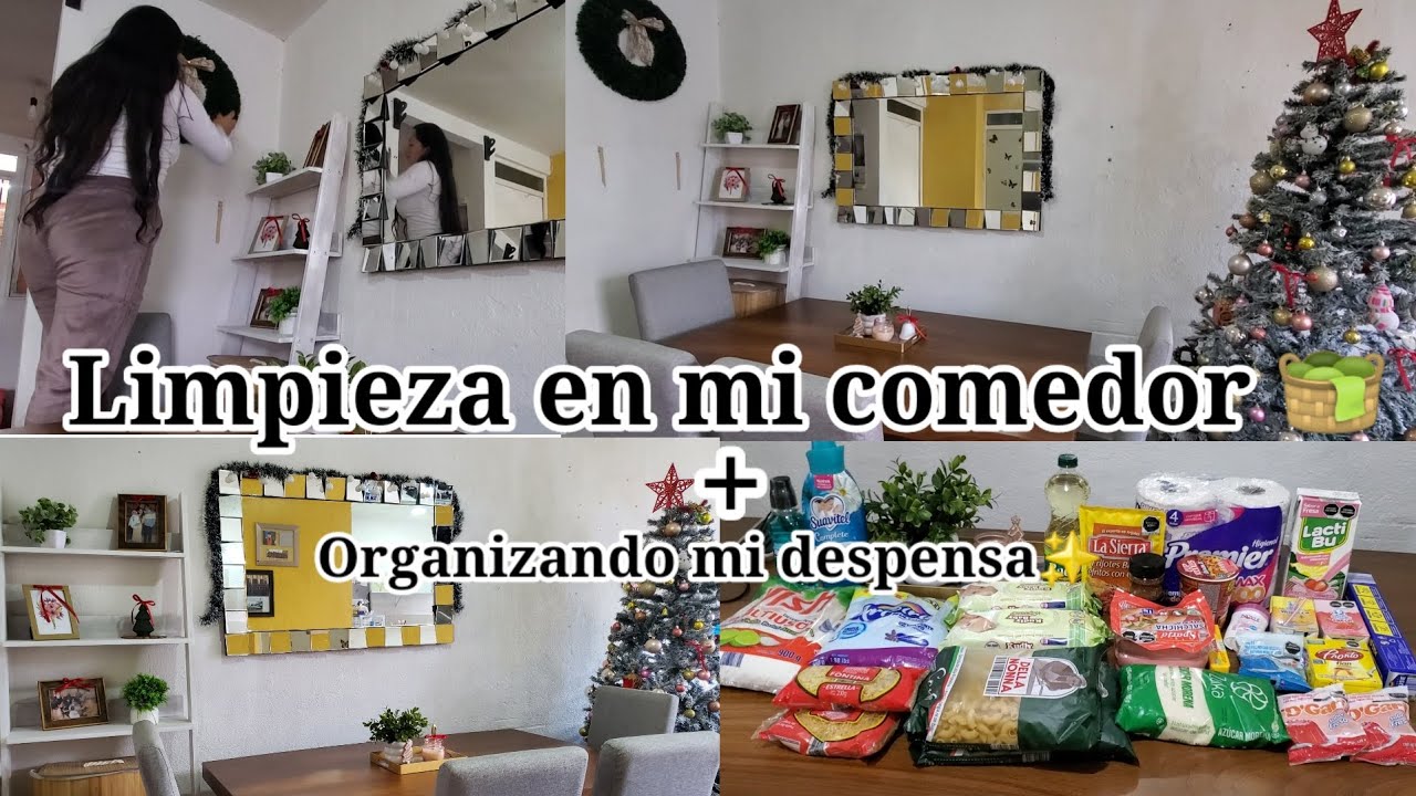 ‼️Limpieza en mi comedor🎄🧺🧼||💰Gasto semanal🍌🍊🍋🥑🍞🍗 || Organizando mi despensa
