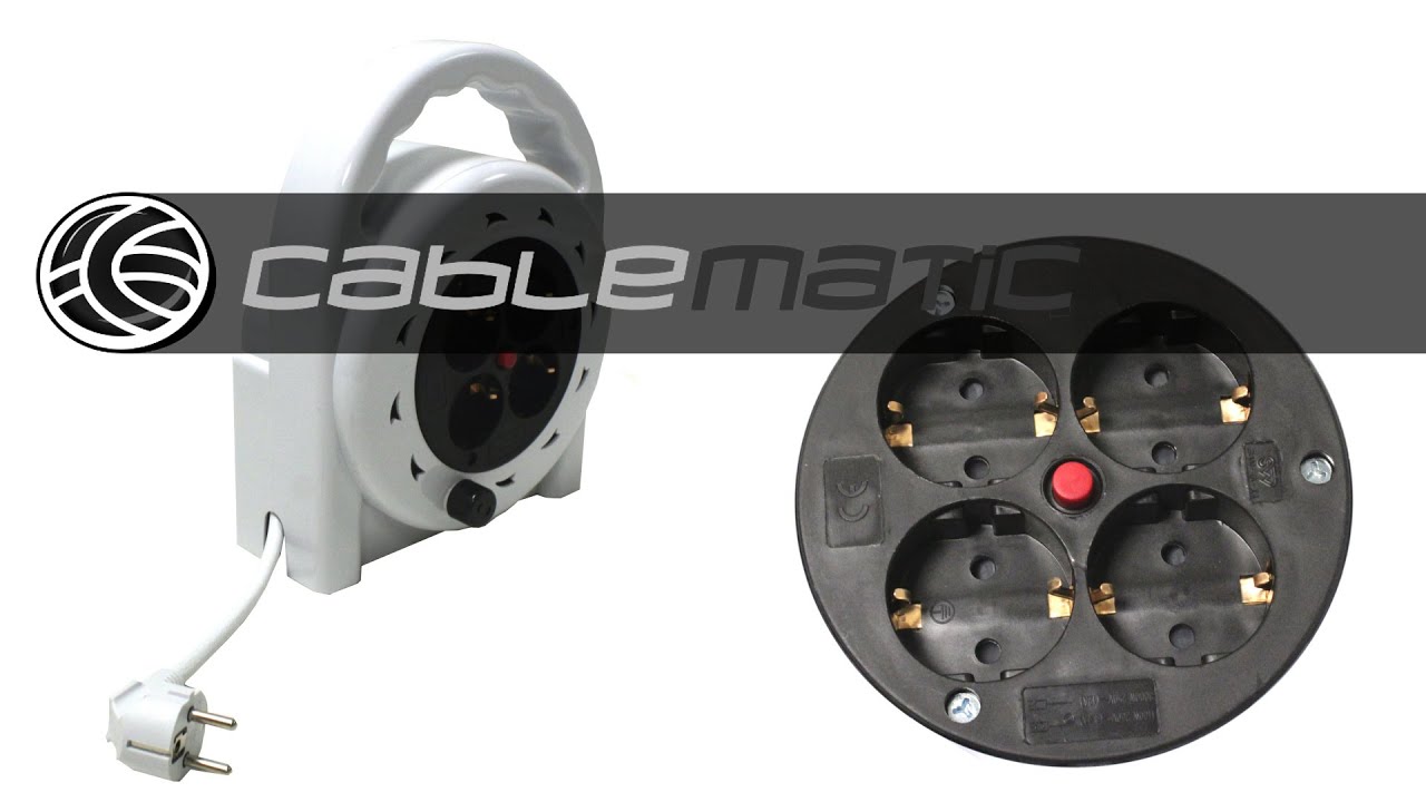 Enrollacables el&eacute;ctrico de 4 schuko de 10 m distribuido por CABLEMATIC &reg;