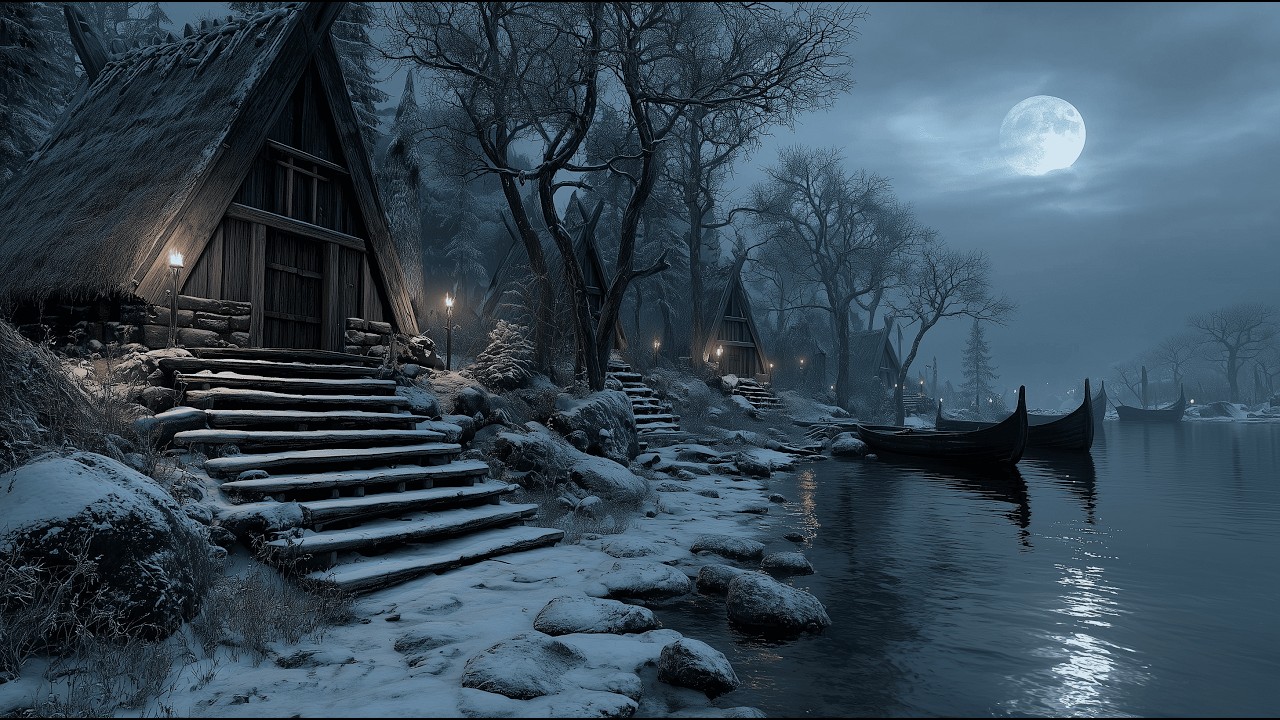 Medieval Celtic Winter Ambience | Snowy Stone Cottage in the Ancient Forest (Sleep • Calm • Focus)
