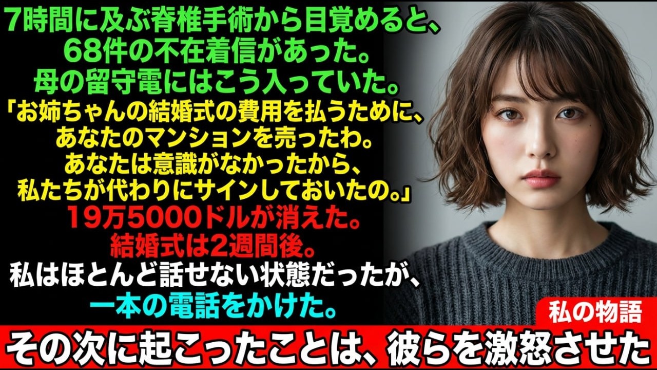 「私が手術を受けている間に、両親は私の19万5000ドルのマンションを売却した — 私が結婚式をすべて阻止するとは知らずに。」