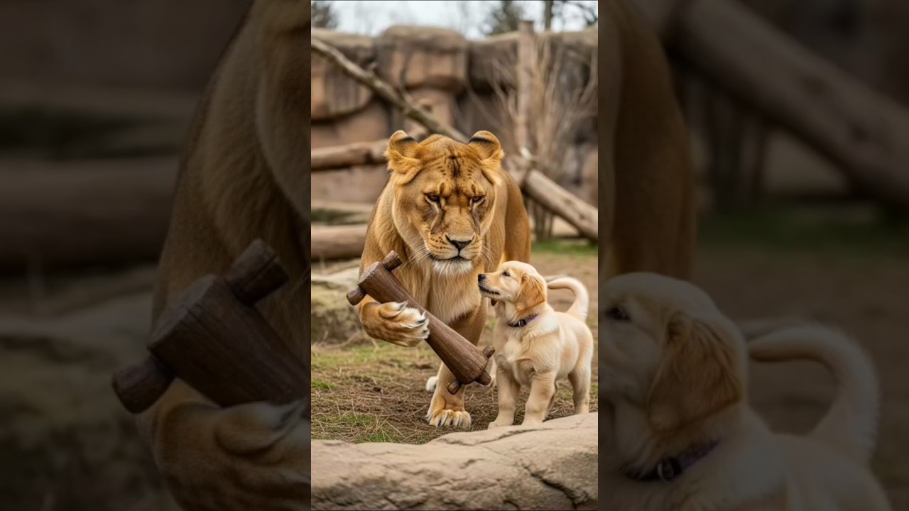 Inocent Puppy sees the Lion Cubs and Enter into the Lion's Cage