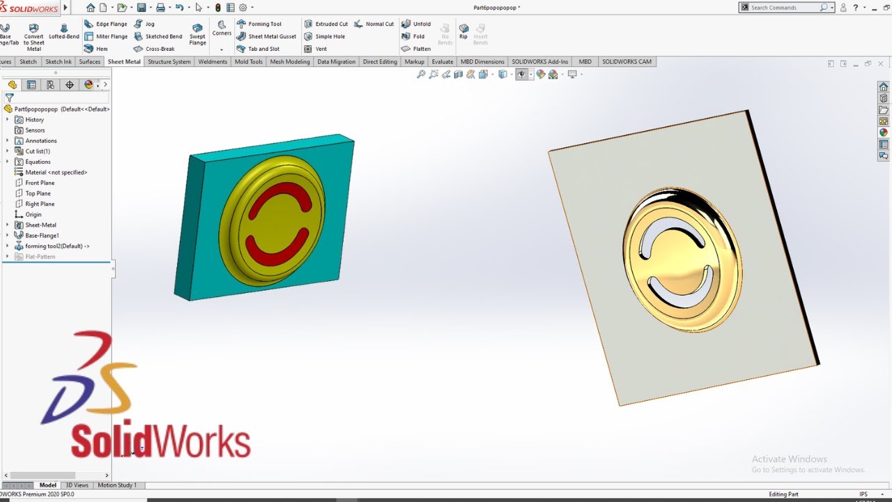 Solidworks Sheet Metal Forming Tools : Button With Slots