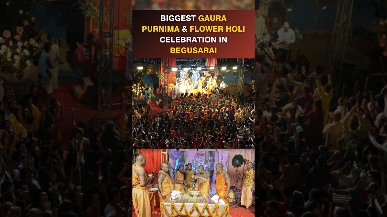 Biggest Flower Holi Celebration in Begusarai 🌸 | Gaura Purnima Utsav | Hare Krishna #shorts