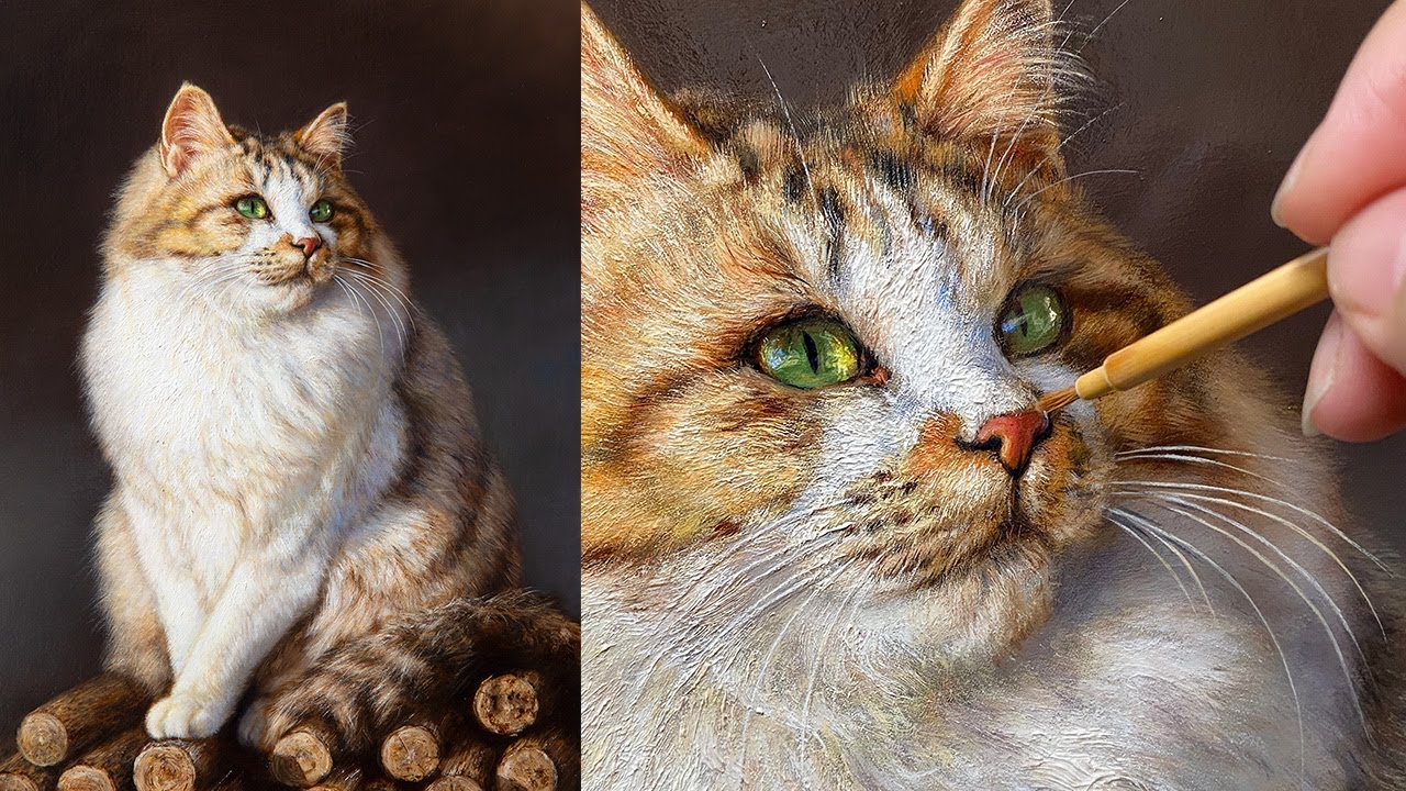 Oil Painting Cat | Time-lapse [HINA] / 【油絵】猫を描く タイムラプス