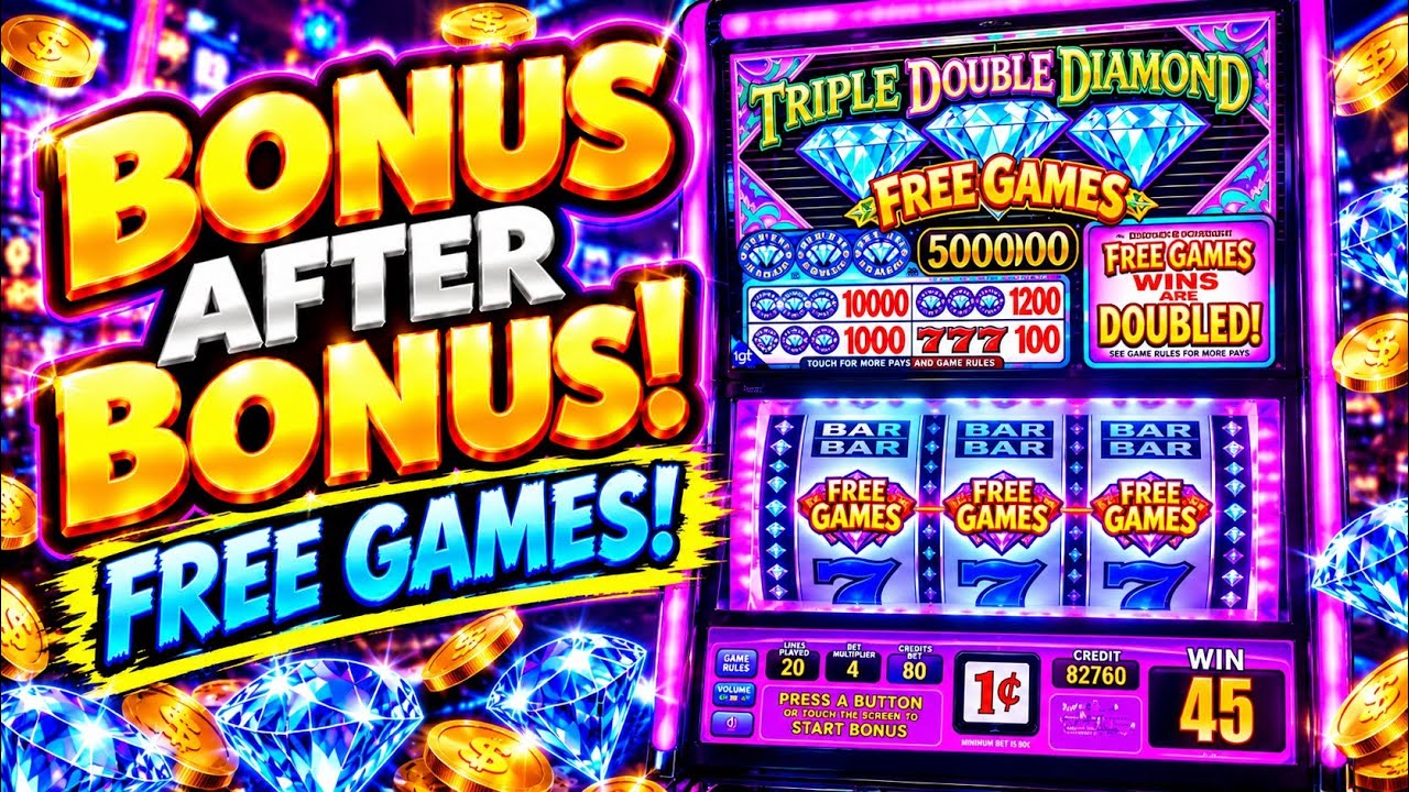 Triple Double Diamond Free Games Slot Machine Bonus after Bonus Big Win