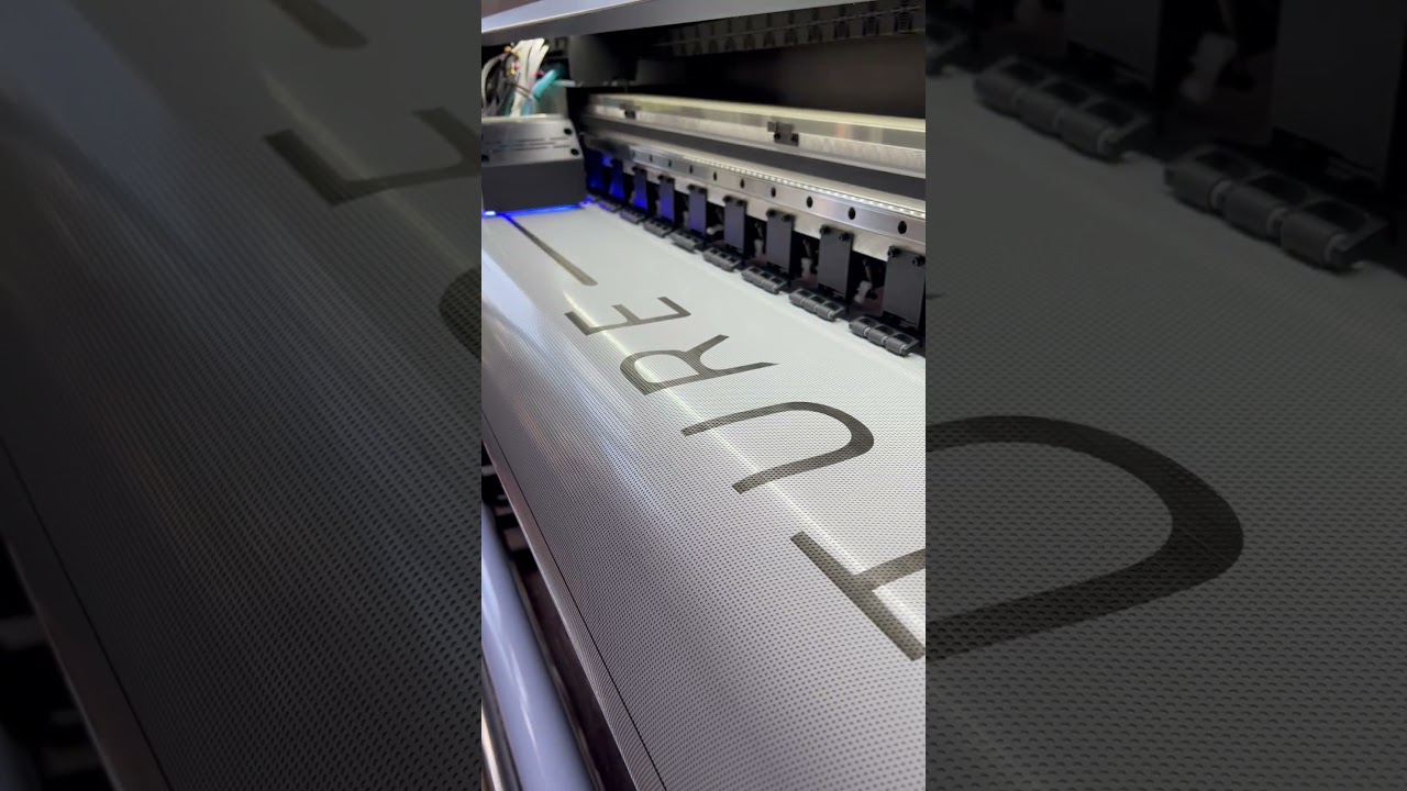 Printing Oneway Vision Vinyl Perforated on UV Printer #grando #grandoprinter #uvprinter #uvprinting