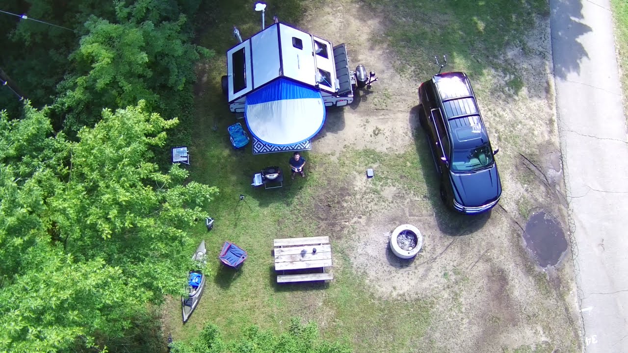 Brighton Rec Area Campground, Michigan. Solo Camping. Fishing at Bishop Lake. A-Frame Camper.