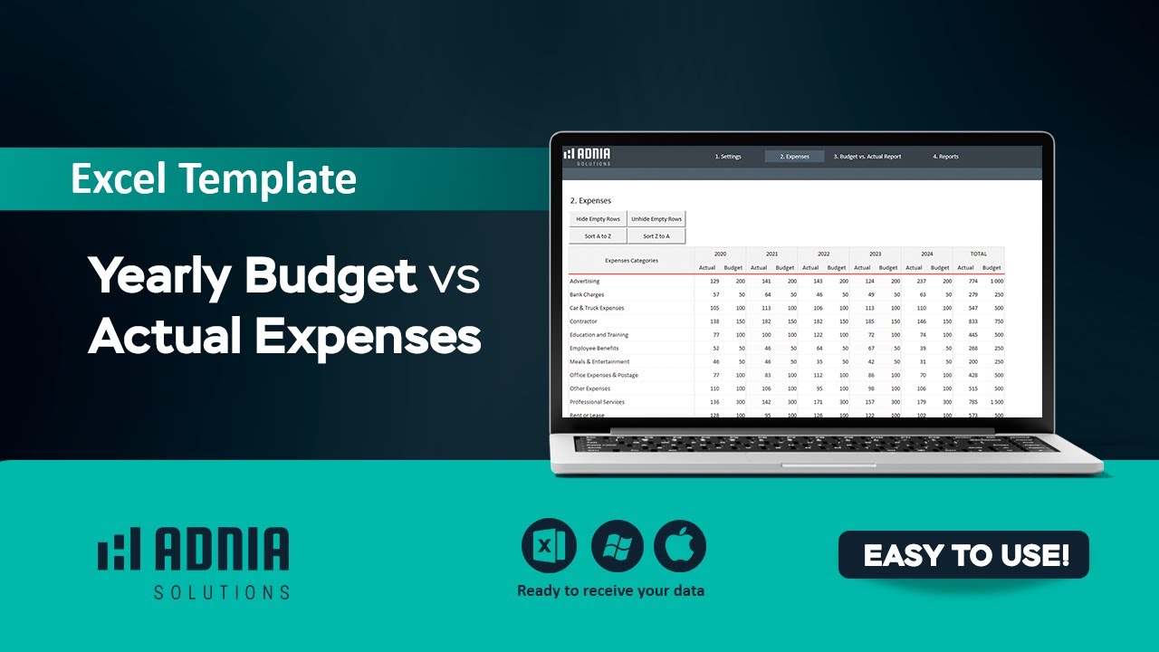 Yearly Budget vs Actual Expenses Template