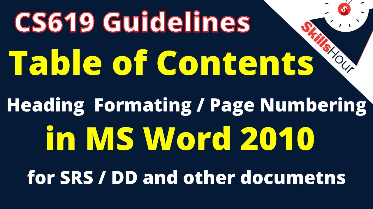 Table of Contents in ms word 2010 | Table of contents | CS619 Guidelines || SkillsHour