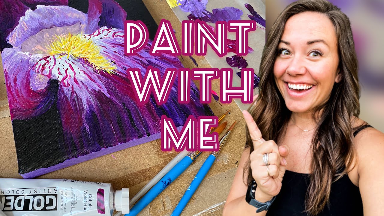 PAINTING WITH ME: Incredible Time-Lapse Acrylic Painting of a Purple Bearded Iris