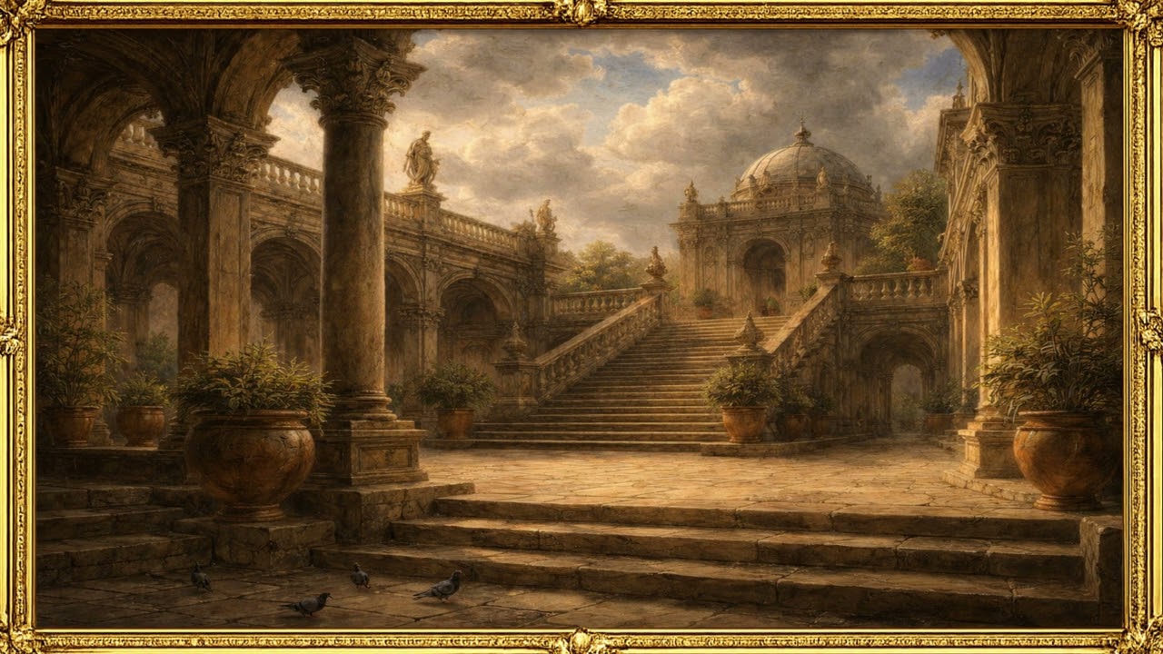 Grand Classical Terrace in 4K | Elegant Palace Wall Art
