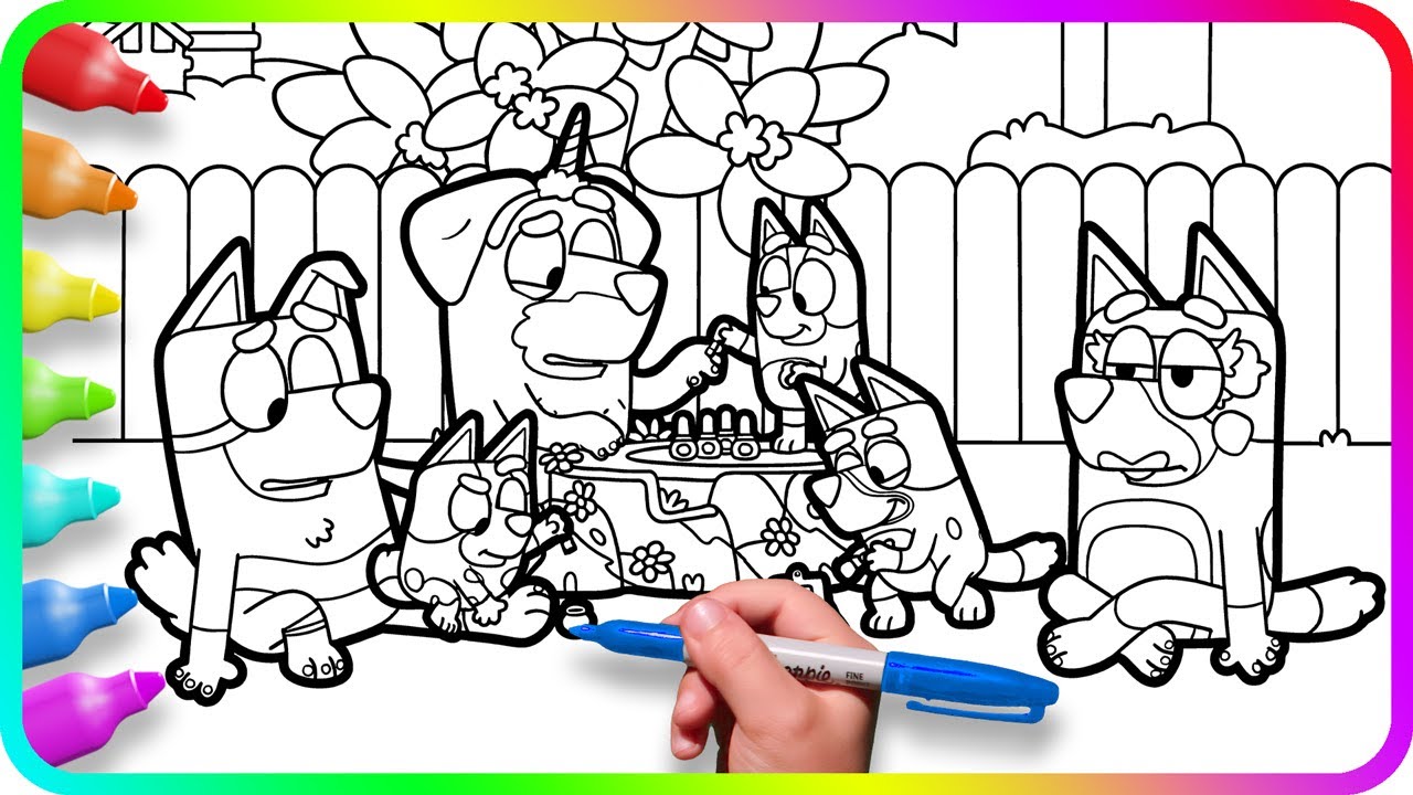 BLUEY Coloring Pages - Makeup. Do you know How to color Bluey, Bingo, Muffin, Bandit?