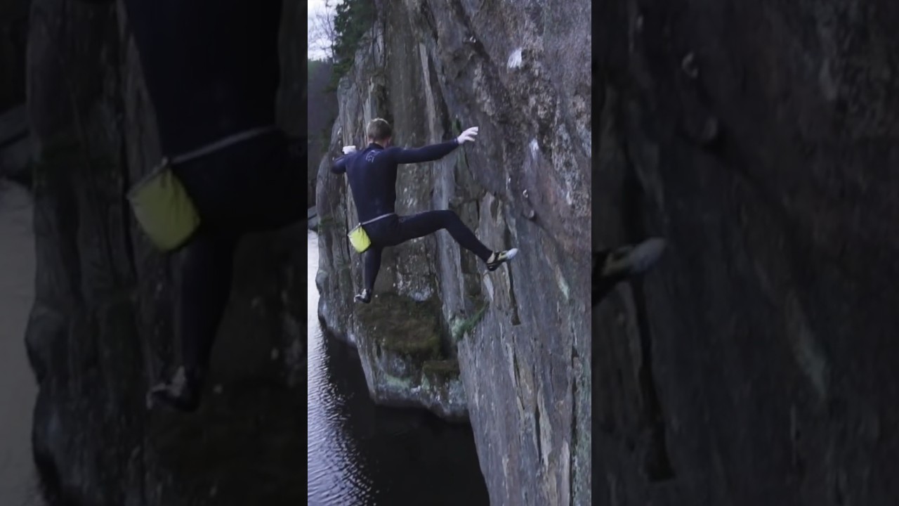 FREEZING DEEP WATER CLIMB! #climbing #bouldering