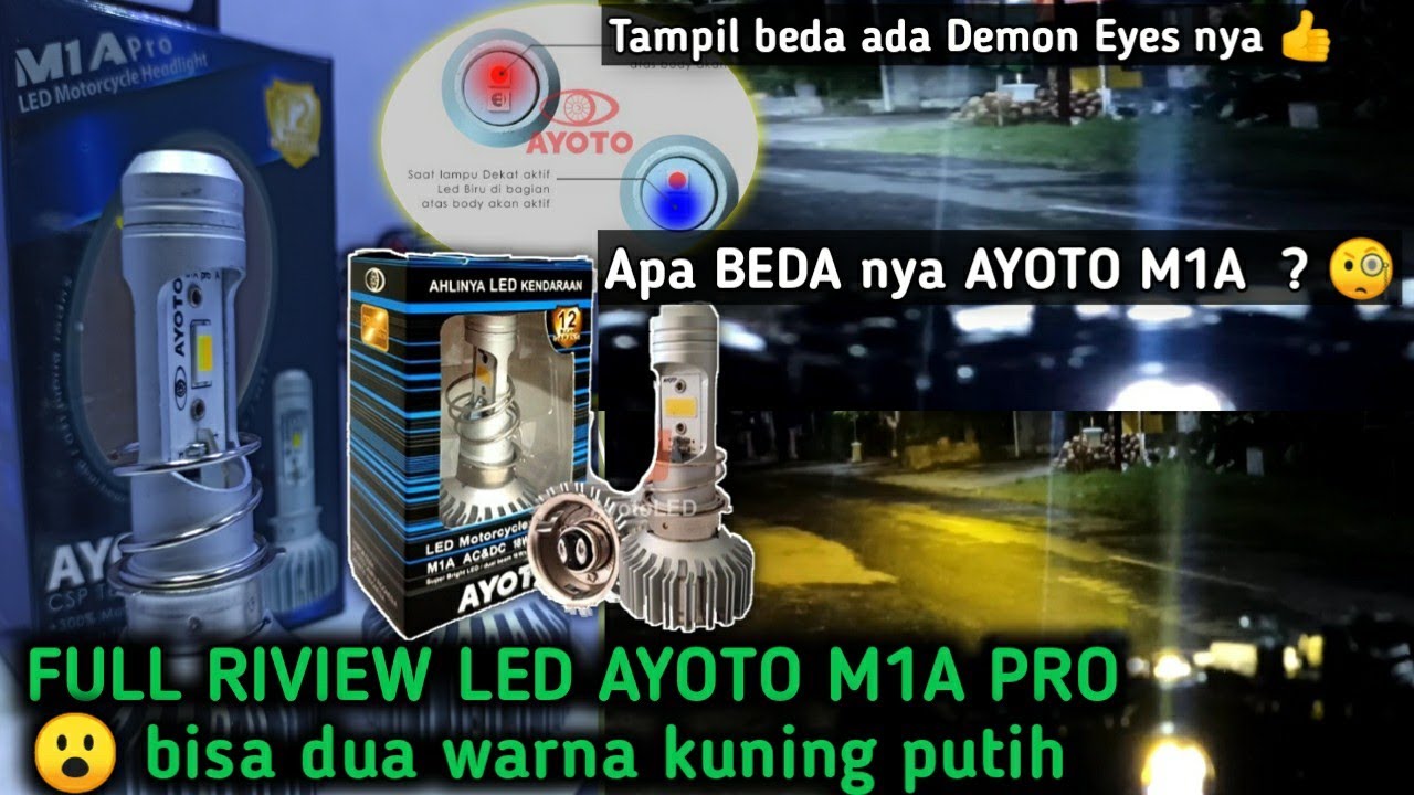 LED AYOTO M1A PRO, LED TERBARU MOTOR BEBEK DAN METIC PNP AC DC bro l Led 2 warna plus demon