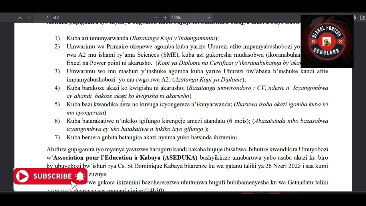 TEACHERS JOB OPPORTUNITIES: IMYANYA Y'AKAZI KO KWIGISHA KUBANTU MWIZE TTC
