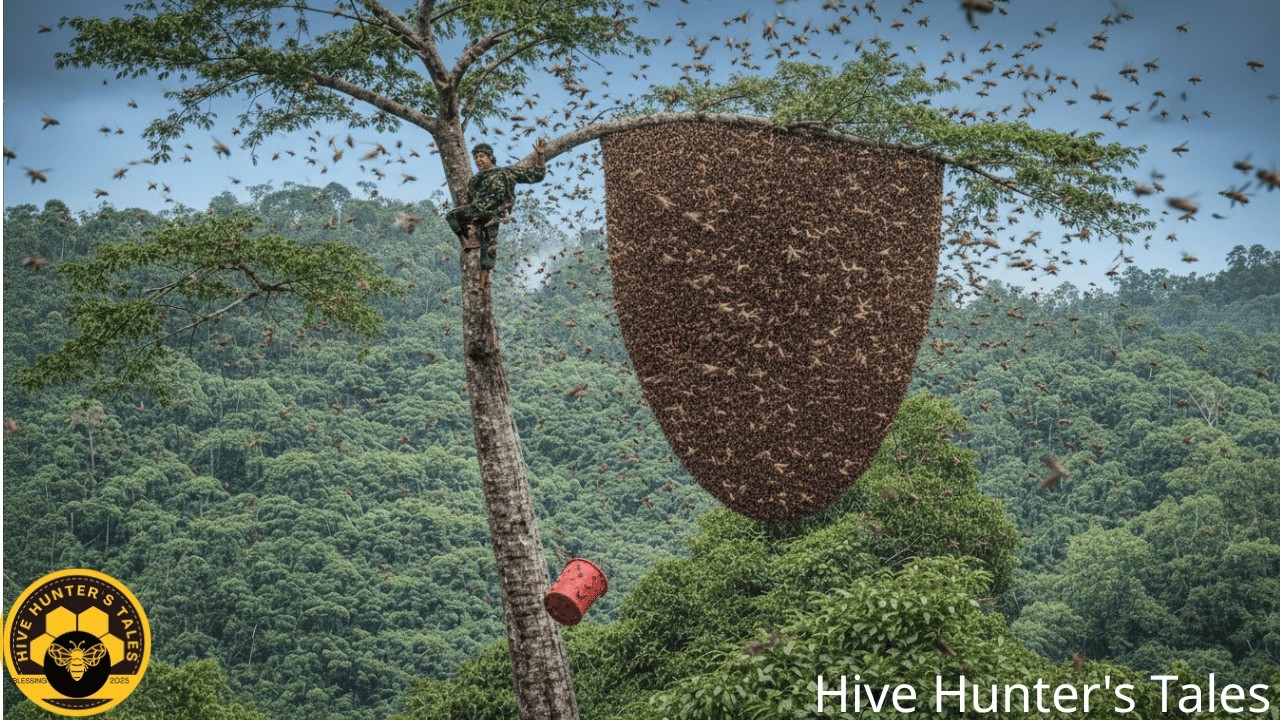 A Dramatic Wild Honey Hunt – Surrounded by Wild Bees, No Way Down