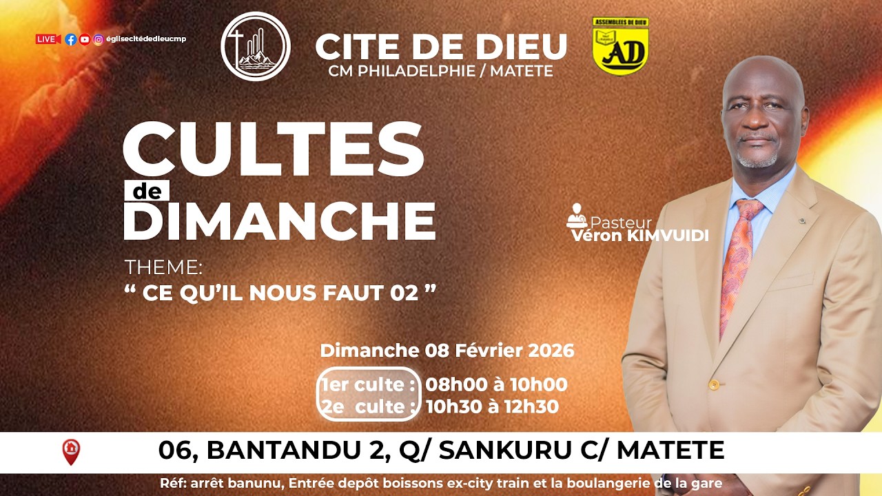 Culte dominical.   Dimanche 08 Février 2026.