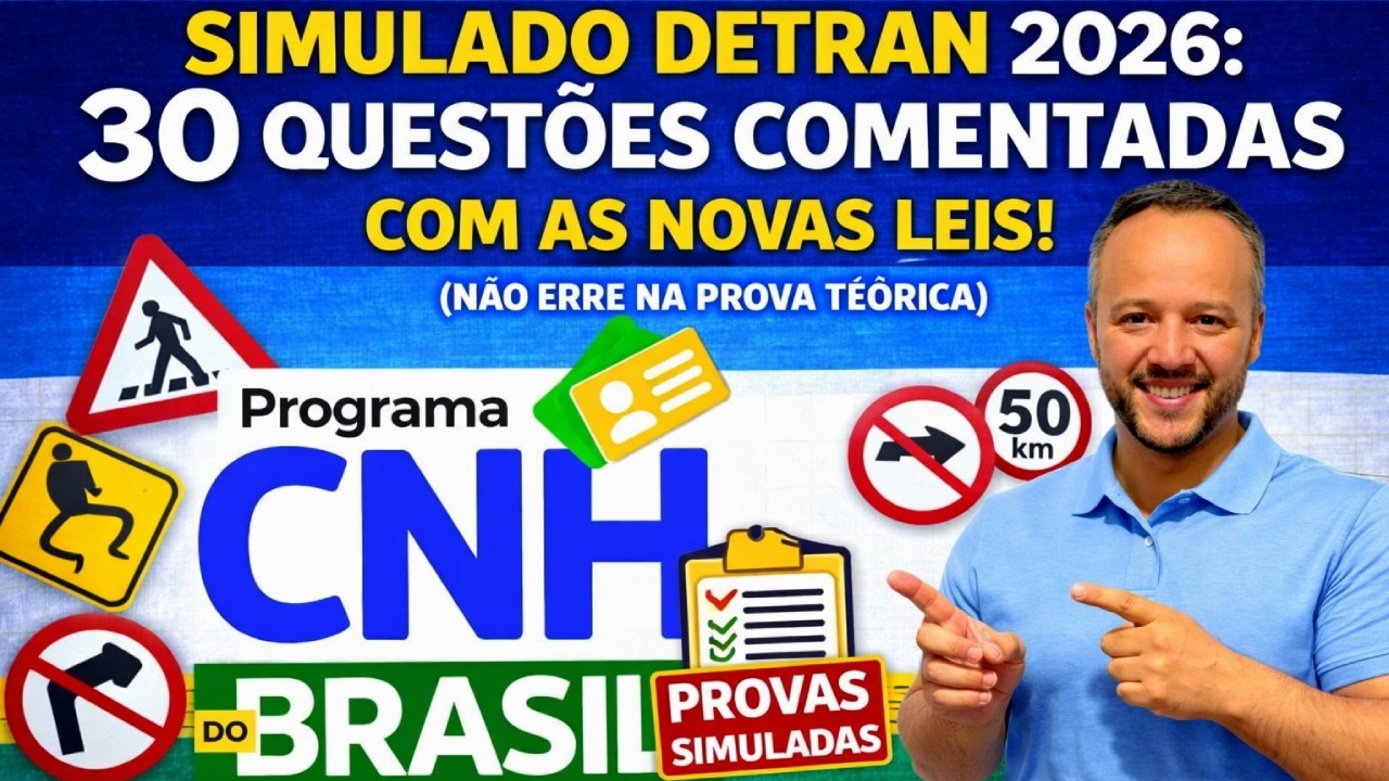 PROVA CNH 2026: SIMULADO COM 30 QUESTÕES ATUAIS DO DETRAN! (LEI SECA, SINALIZAÇÃO, NOVO CTB) #cnh