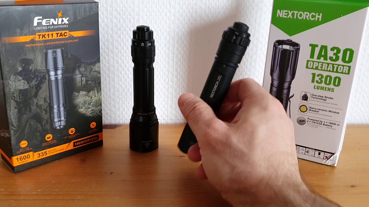 Tactical LED flashlights - comparison: Fenix TK11 TAC and Nextorch TA30 Operator