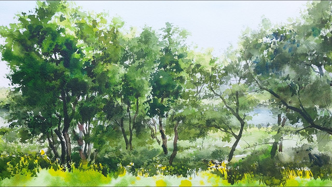 풍경수채화/나무그리기 /활엽수/버드나무