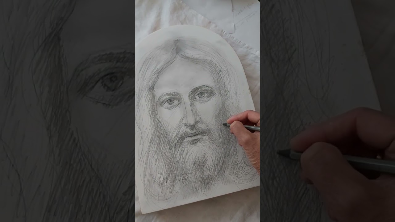Drawing Christ's face Krystyna Kuś Kilichowska #ikony #christ #drawing #art #icons