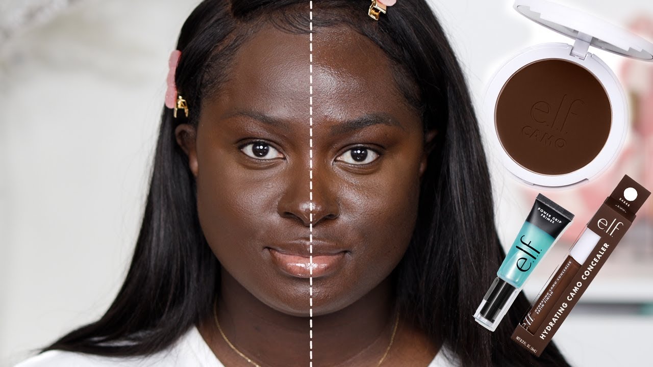 Dark Skin Woman Tries ELF Camo Powder Foundation (Swatches, Wear Test & Review) | Ohemaa