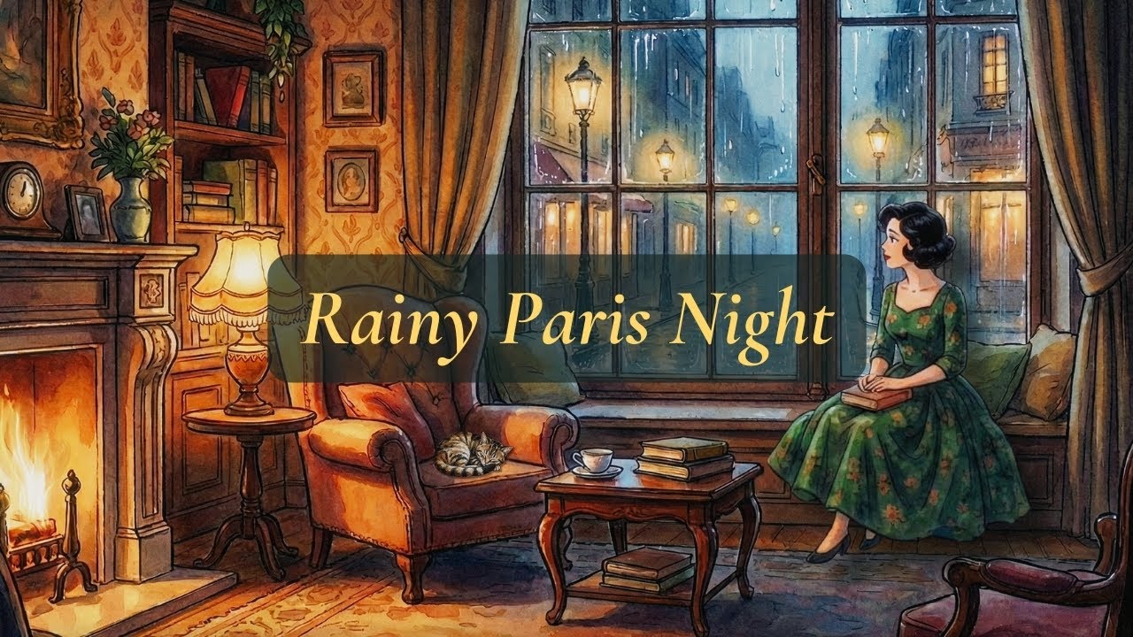 Paris Rainy Evening, 1930s | Luxury Library Ambience
