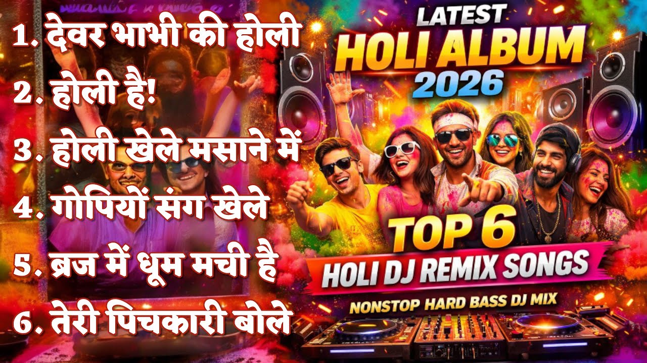 Latest Holi Album 2026 | Top 6 Holi DJ Remix Songs | Nonstop Hard Bass DJ Holi Mix 2026