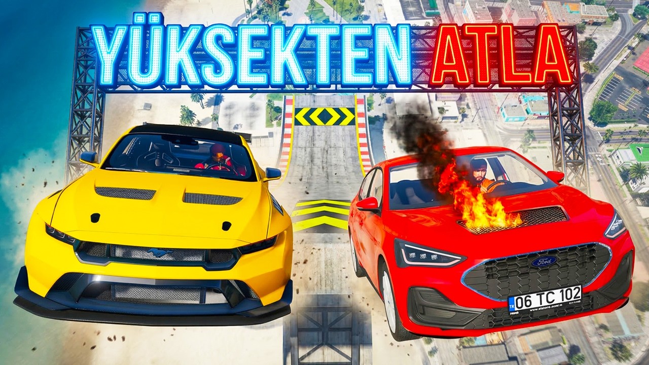 Eski ve Yeni Ford Arabalar Yüksekten Atlamalı Sağlamlık Parkurunda | GTA 5 MODS