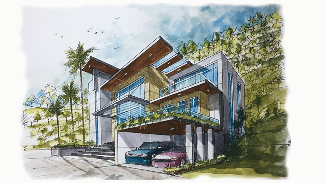 HOW TO DRAW IN 2 POINT PERSPECTIVE || A MODERN HOUSE