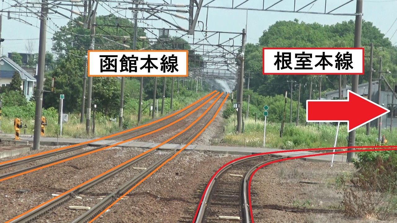 函館本線から分岐する夏晴れの根室本線 滝川駅～東滝川駅間を走行するキハ40系の前面展望