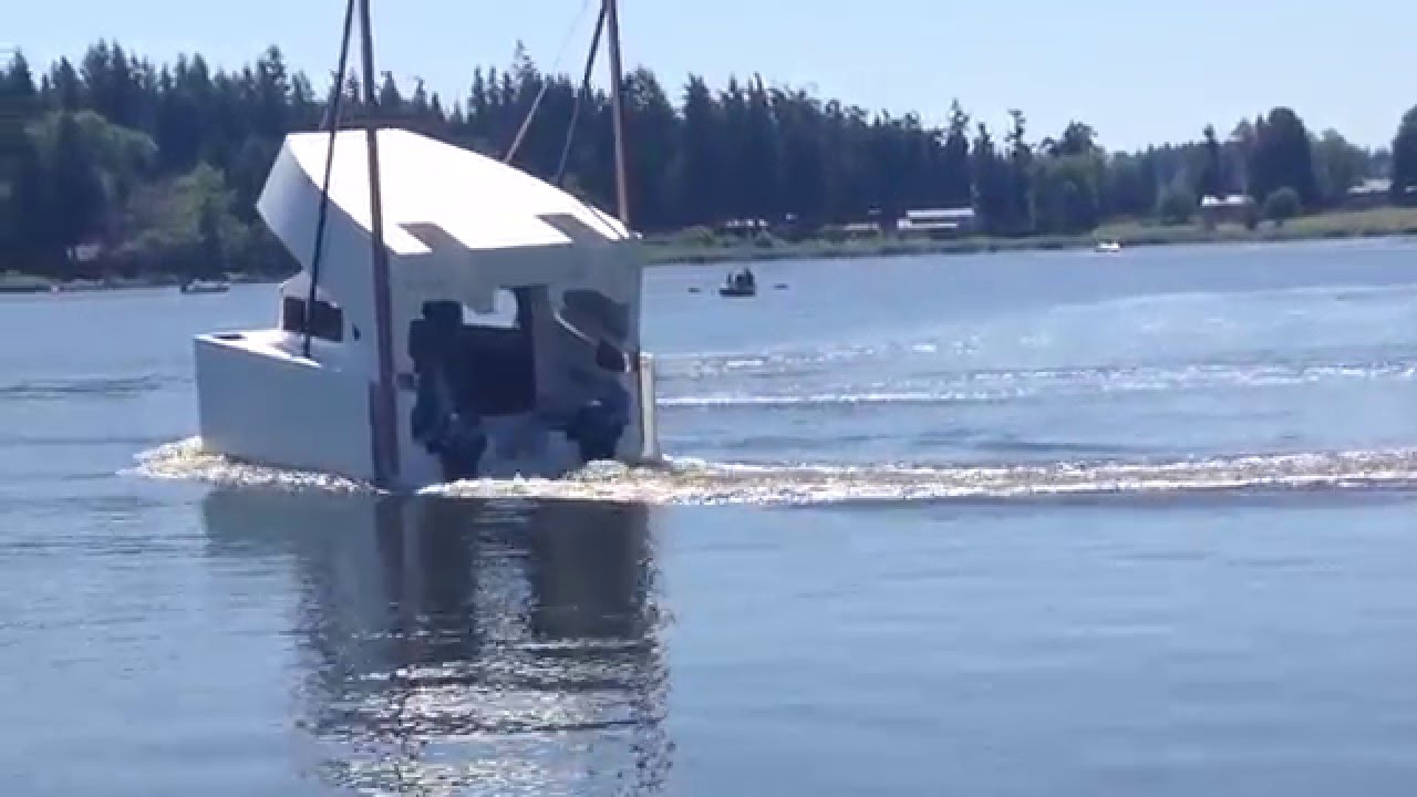 The 52' folding boat, Frog Prince hits the water for testing!