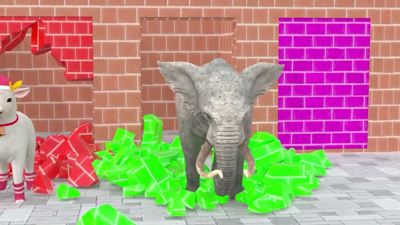 Long Slide Game With Cow Elephant Gorilla Hippopotamus Tiger - 3d Animal Game - Funny 3d Animals