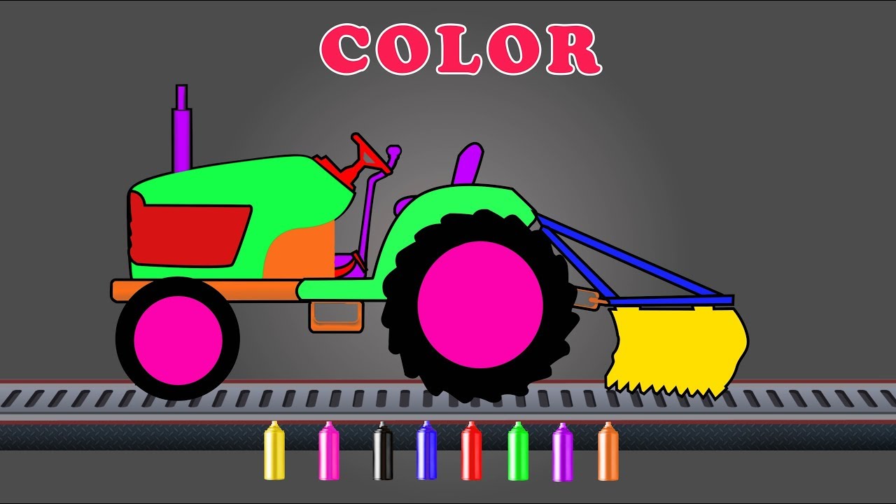 Color Tractor With Equipment | Coloring Video For Kids