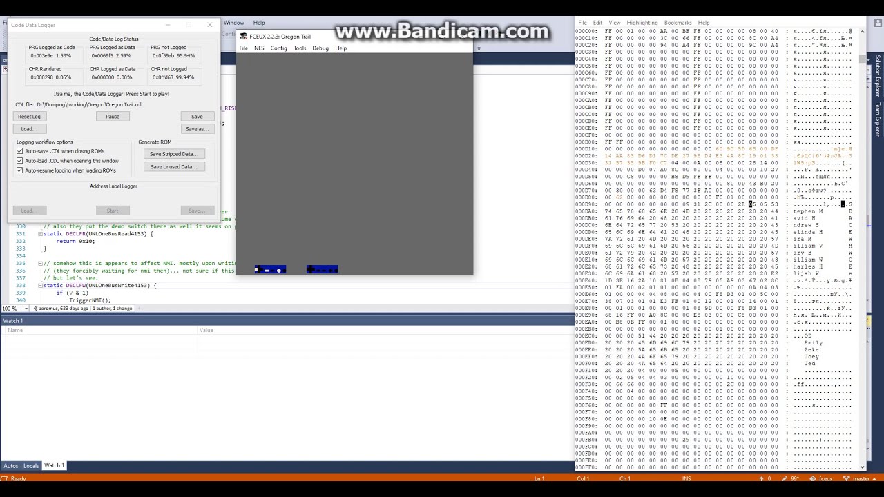 Oregon Trail running in FCEUX without Audio and Video.