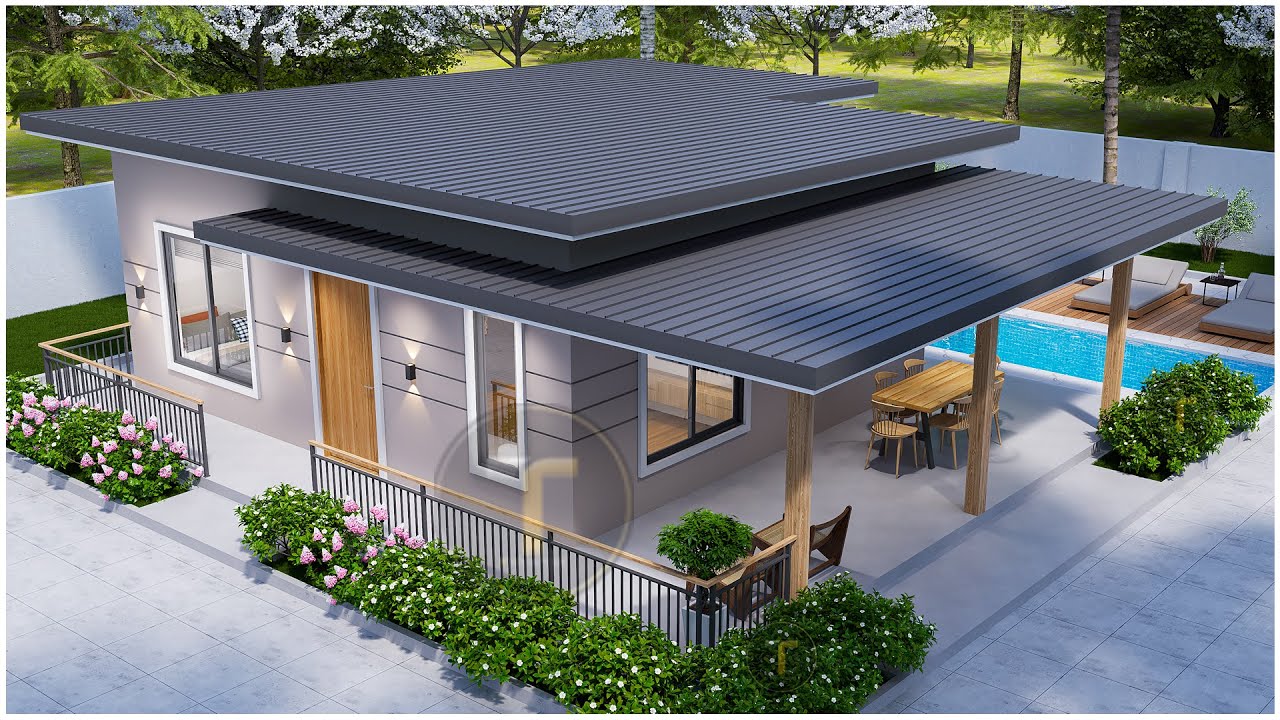 Simple and Small House Design with Pool | 7m x 9m with 2Bedroom (Farm House)